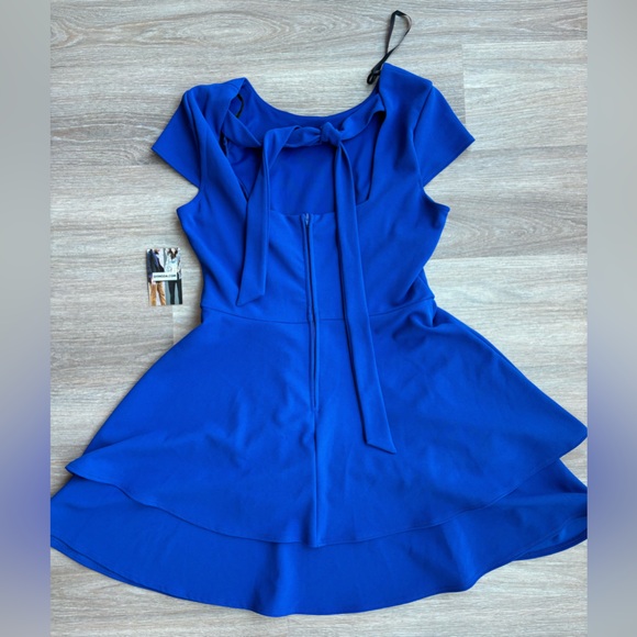 NWT. B DARLIN Womens Blue Low Back Tie Mini A-Line Dress. Juniors 11/12 - Picture 4 of 6